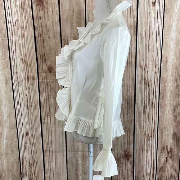 Isadora Collection White Blouse w/Ruffle Collar & Sleeves w/Sash New Condition - Picture 7 of 14
